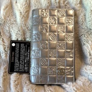 CHANEL Silver Embossed Wallet